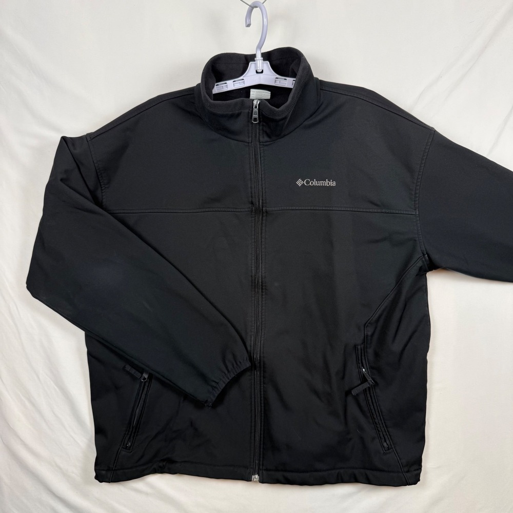 Columbia Mens XXL Black Softshell Fleece Lined Jacket Full Zip XM6924 Outdoor